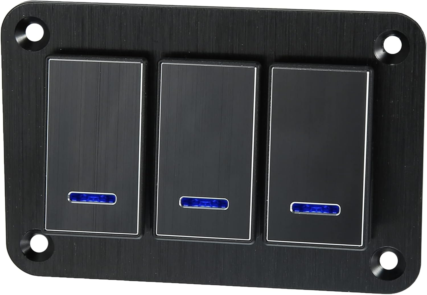 X AUTOHAUX 3 Gang Rocker Switch Panel 3 Pin on off Pre-Wired Toggle Switch Control Waterproof Aluminum Alloy Blue LED Light Push Button for 12V 24V Black