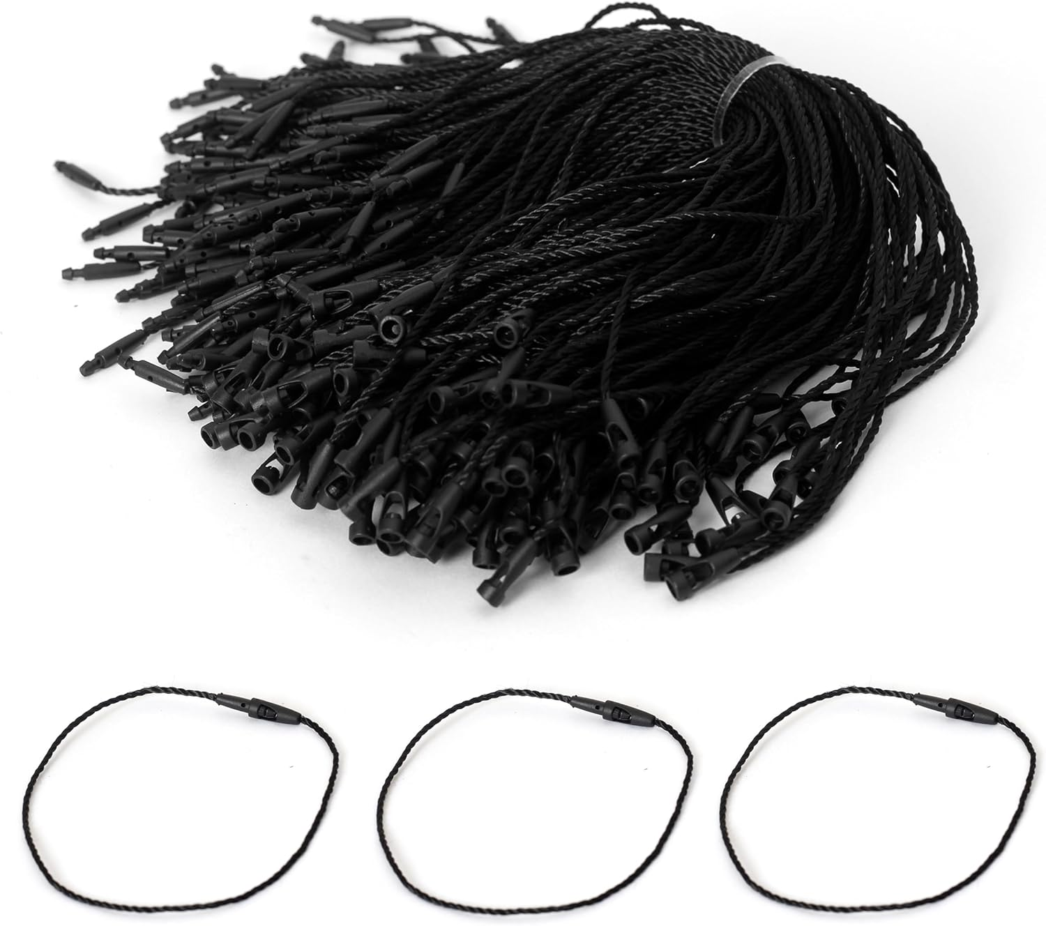 Zhooooonglf Hang Tag Nylon String 7.87 Inch Pack of 180 Cotton Hang Tag String Snap Lock Pins Loop Price Tag Fastener Plastic Tags Ties Black