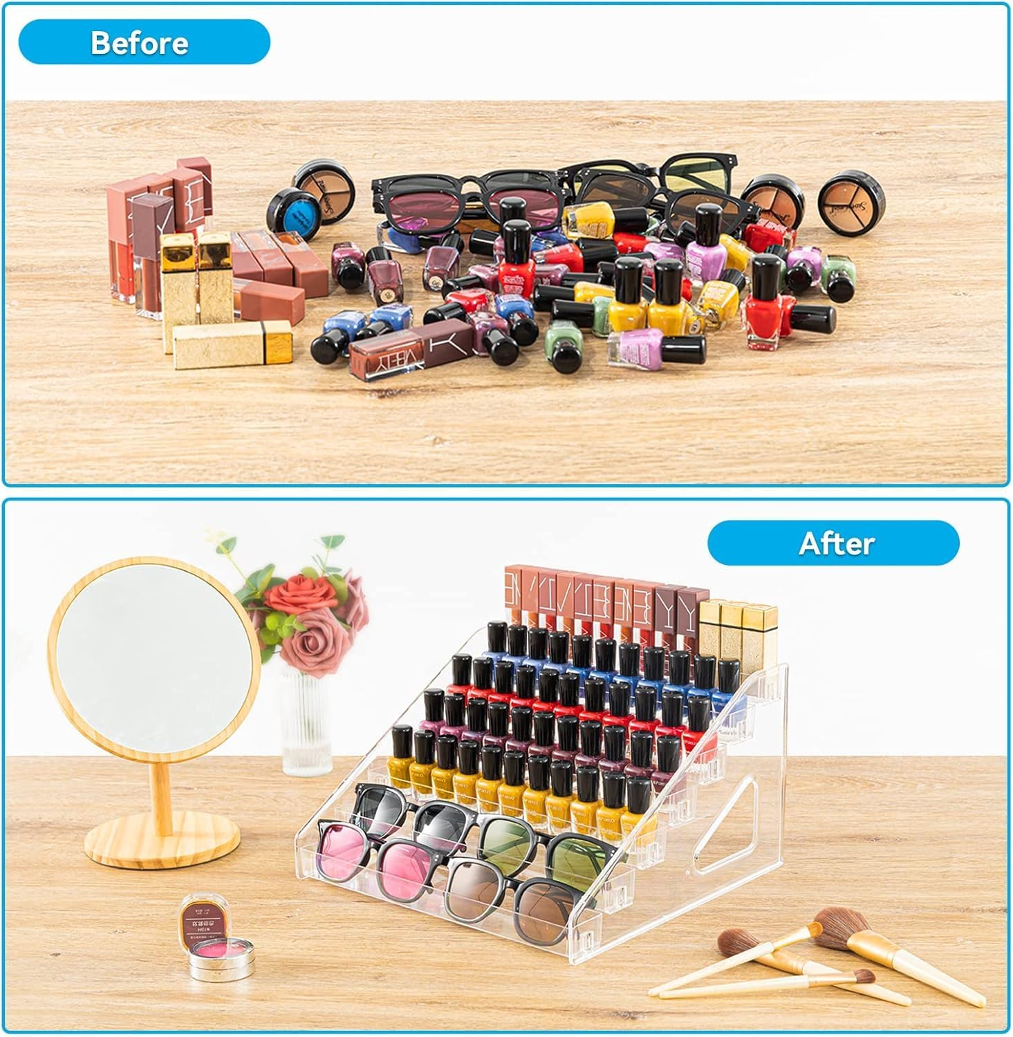 Nail Polish Organizer, 7 Tier Nail Polish Holder Stand, Acrylic Sunglass Organizer, Makeup Organizer, Essential Oils Storage Shelf No Tool Needed, Holds up to 56-112 Bottles (Fit 1-2Oz Bottles) image number 2