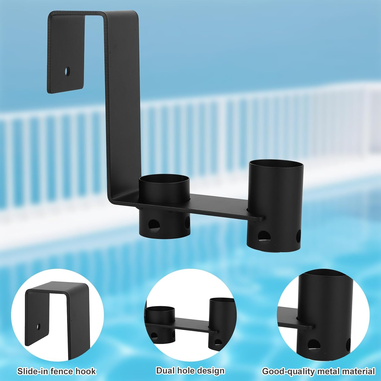 BOXOB 2Pcs Pool Pole Hangers, Heavy-Duty Pool Equipment Hooks for Nets Skimmers Brushes Swimming Pools Tool Holder Fence Hooks for Hanging Poles & Accessories image number 4