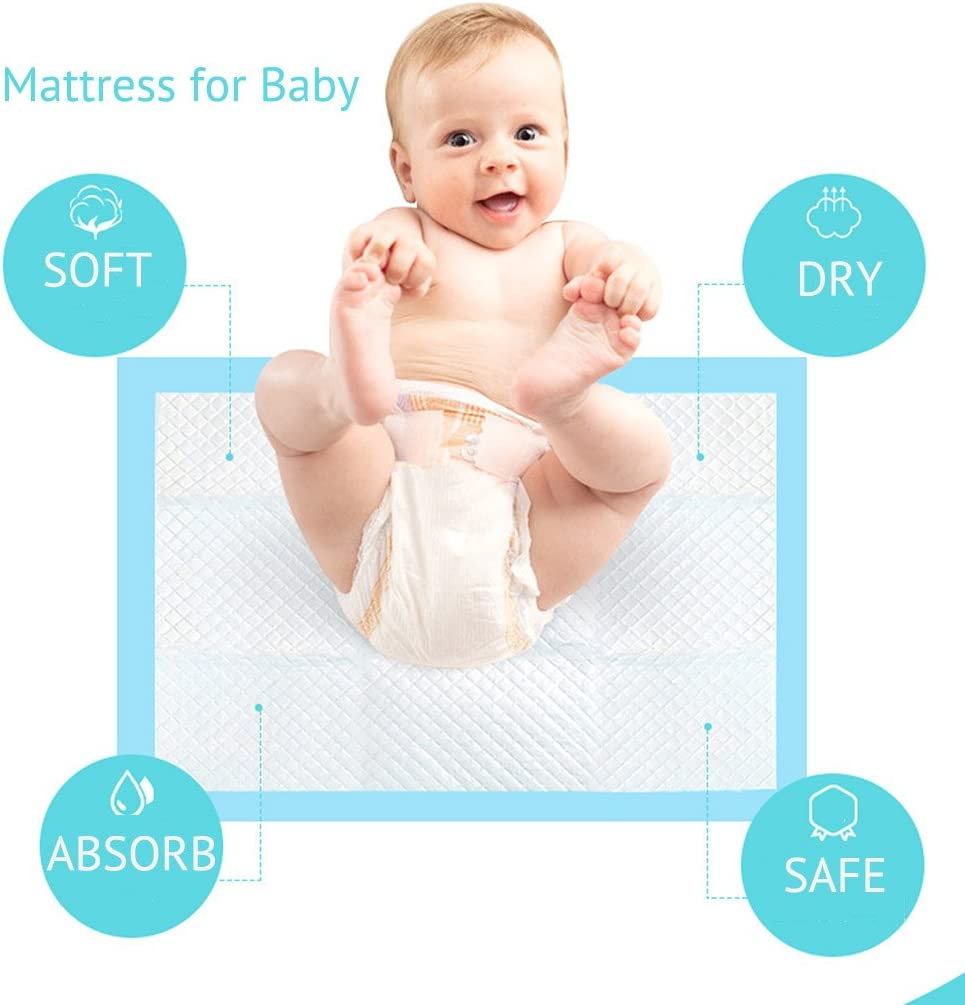 Bocks Baby Disposable Underpad, 100 Count Incontinence Changing Pad with Soft Non-Woven Fabric, Breathable, Waterproof, Leak Proof Quick Absorb 33Cm X 41Cm