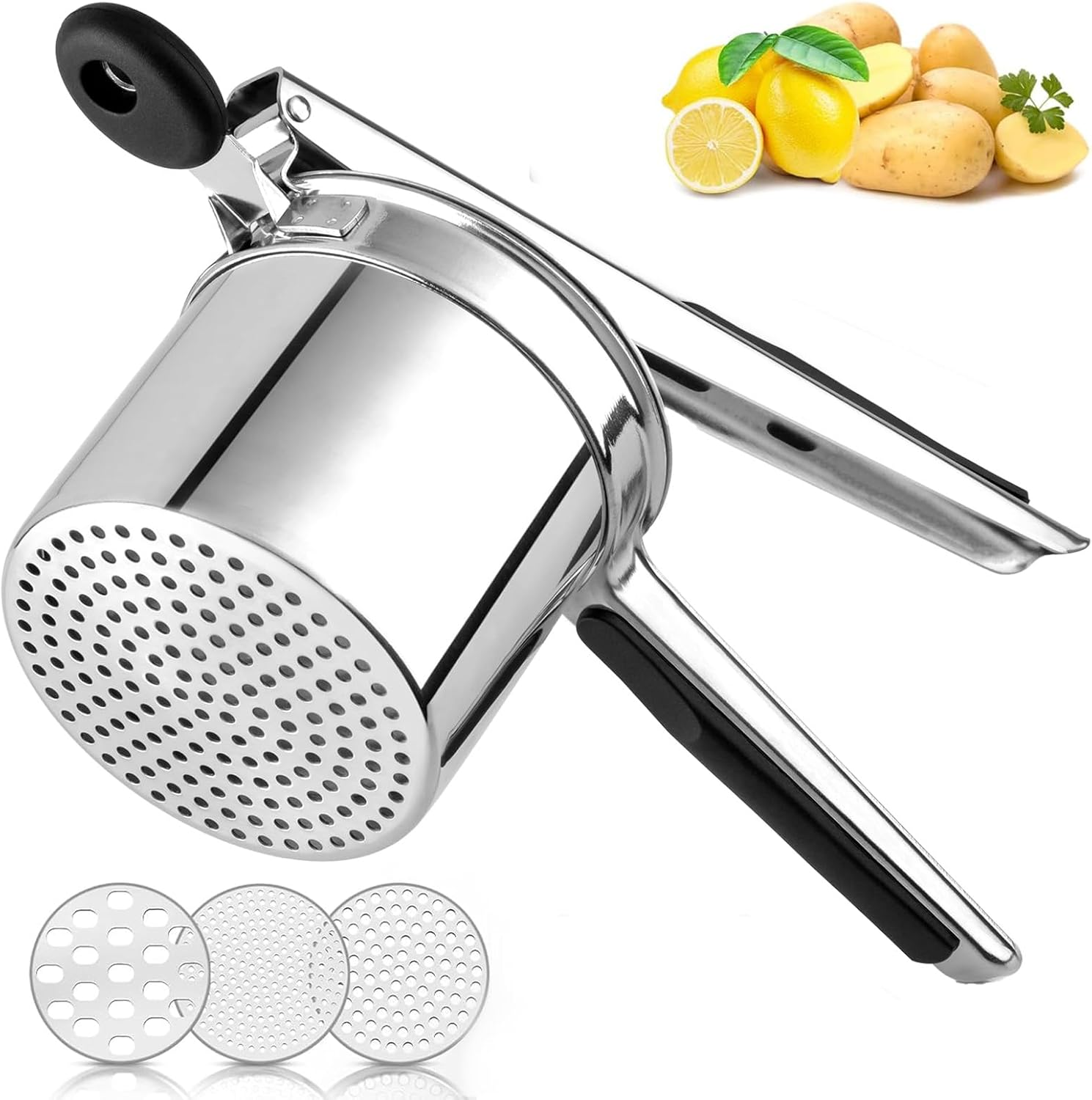 MOTYYA Stainless Steel Extra Large Potato Ricer Heavy Duty Potatoes Masher with 3 Interchangeable Discs, Premium Grade Vegetable Fruit Ricer for Purees,Fruit Juicer,Baby Food Press Squeezer Too image number 3