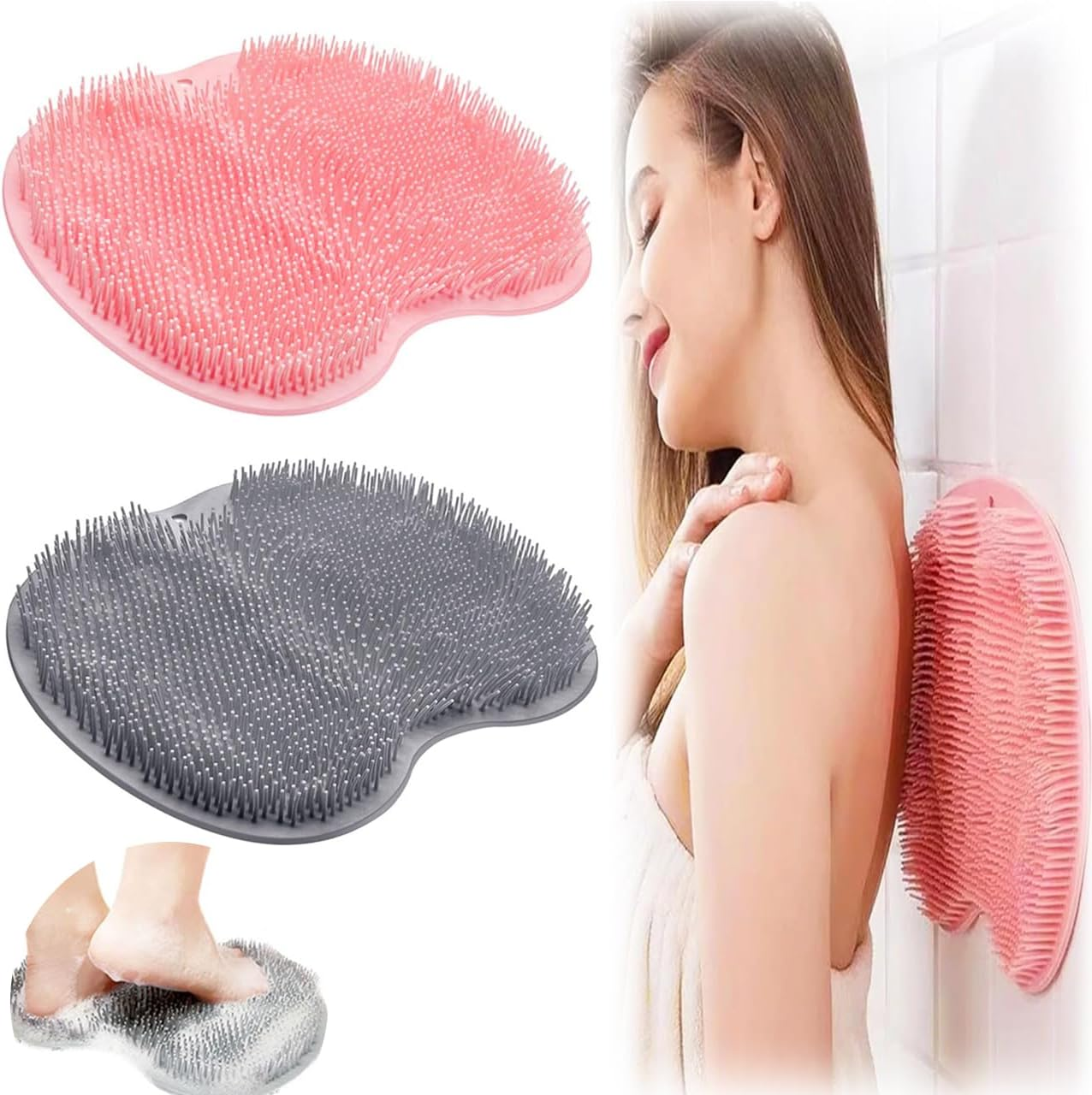 BEANPRECOY 2Pcs Shower Foot Massager Back Shower Brush Exfoliating Bath Wash Pad Wall Mounted Silicone Bath Massage Cushion Brush with Suction Cups Improves Foot Circulation & Reduces Foot Pain