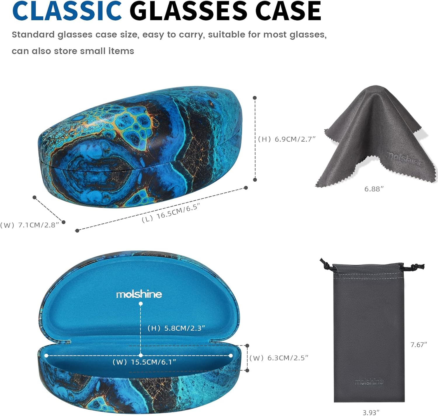 Molshine Hard Shell Sunglasses Case,Large Glasses Case for Women Men Oversized Sunglass Eyeglasses image number 5