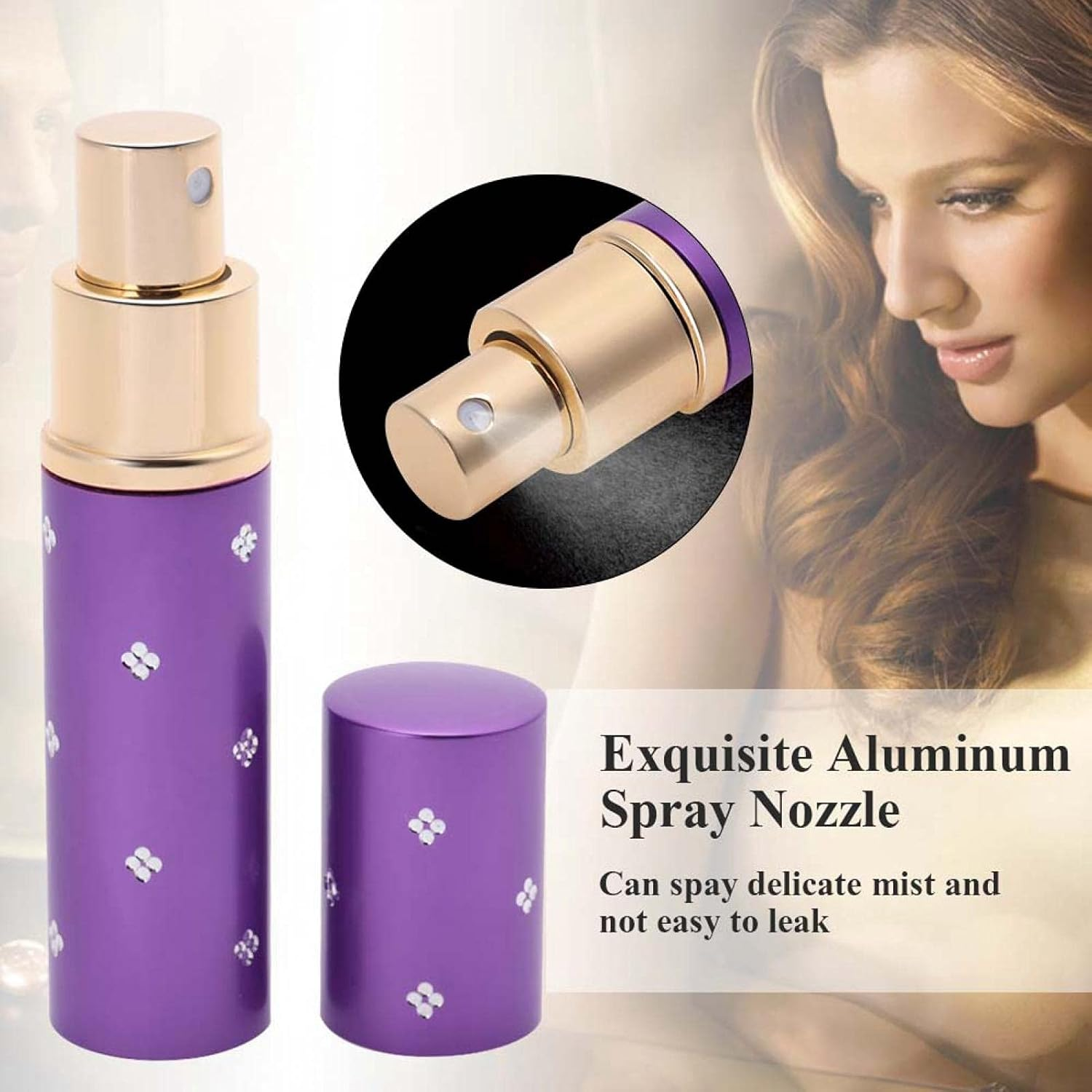 Perfume Atomiser Bottle, 10Ml Aluminium Refillable Perfume Bottle Portable Empty Pump Lotion Perfume Atomizer (Purple) image number 4