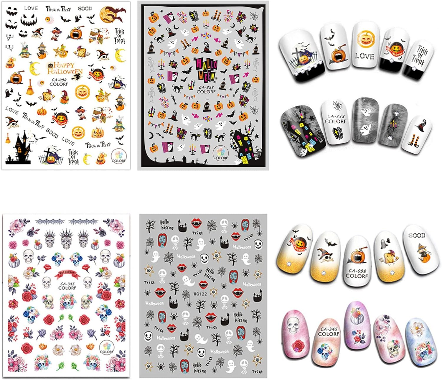 EBANKU Halloween Nail Sticker Decals, 12 Sheets Nail Stickers Nail Art Stickers Nail Decals for Halloween DIY Nail Art Decoration