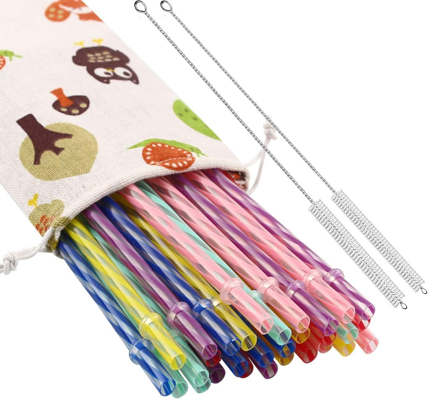 32 Pieces Reusable Plastic Straws Fit for Mason Jars, Tumblers, BPA-FREE, 9" Rainbow Colored Unbreakable Drinking Straws with 2 Cleaning Brushes and Straw Carrying Case- Eco-Friendly image number 2