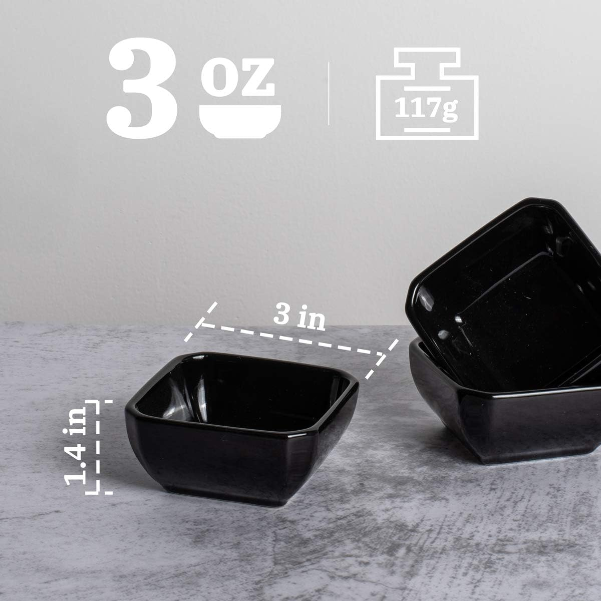 3 Oz Ceramic Dip Bowls Set- Delling Black Dipping Sauce Bowls/Dishes for Tomato Sauce, Soy, BBQ and Other Party Dinner-Chip and Serving Bowls Set - Set of 6