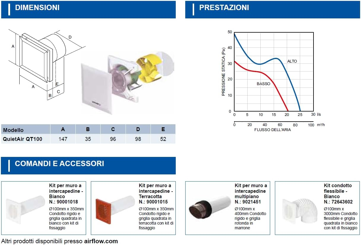 Airflow QT100HT Extractor with Humidity and Adjustable Timer &ndash; Duct 100 Mm/4, Quietmark 25 Db, Energy Efficiency 5/9W, 2 Speeds up to 25 L/S, Warranty 3 Years image number 6