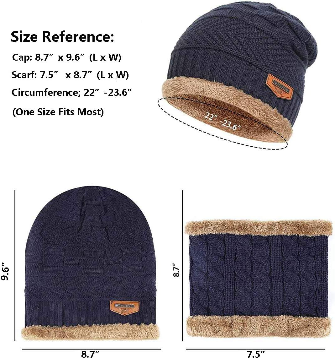 Aufondof 3 Pack Winter Knit Beanie Scarf Gloves Set for Men Thick Warm Sets Knitted Scarf Beanie Hat Touchscreen Gloves Neck Warmer with Fleece Lining image number 5