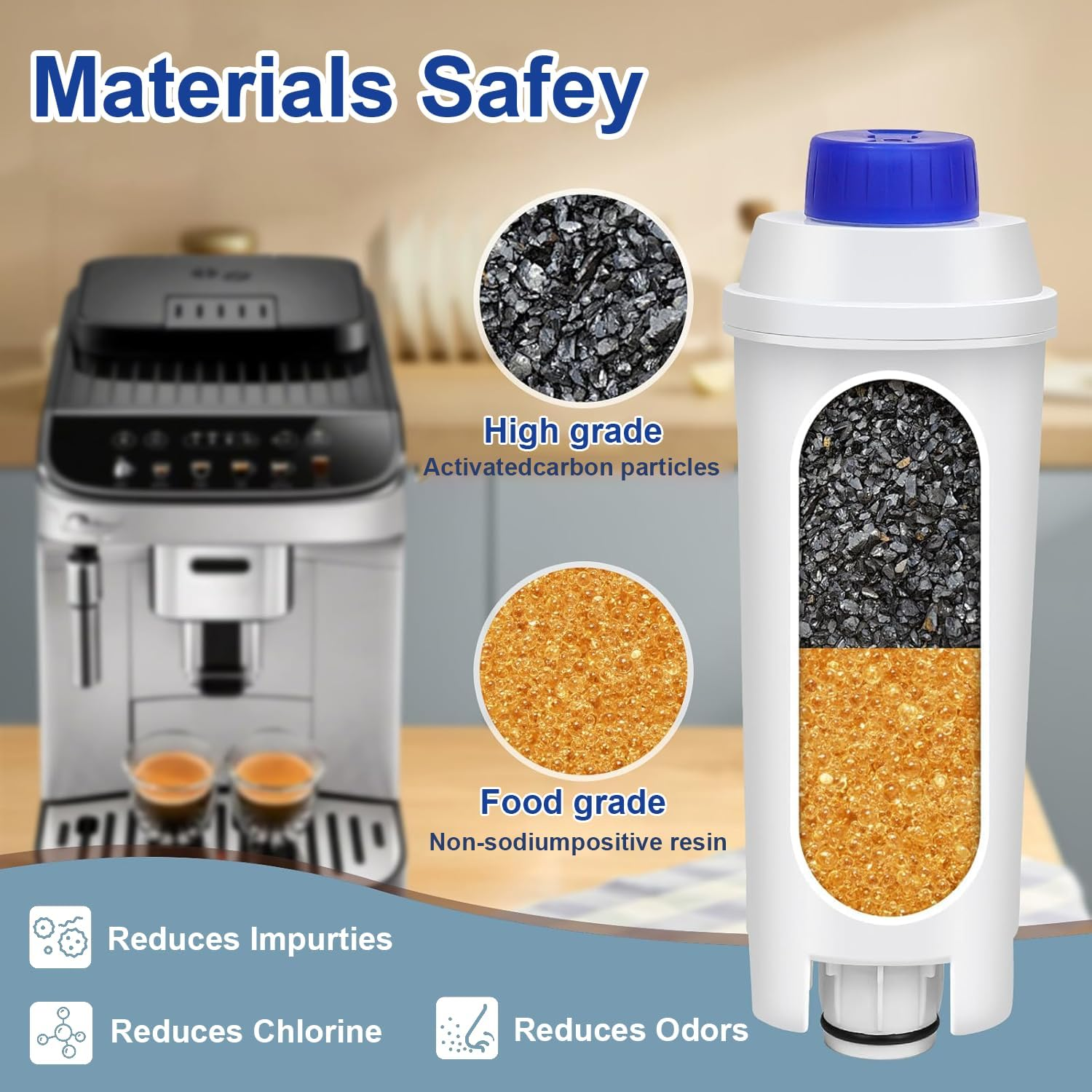 4 Pcs Replacement Water Filter for Delonghi Coffee Machine, DSLC002 Filter for De'Longhi Magnifica Evo, Dinamica, Eletta, ECAM, Esam, ETAM, Bco410/420, Ec680/800 image number 2