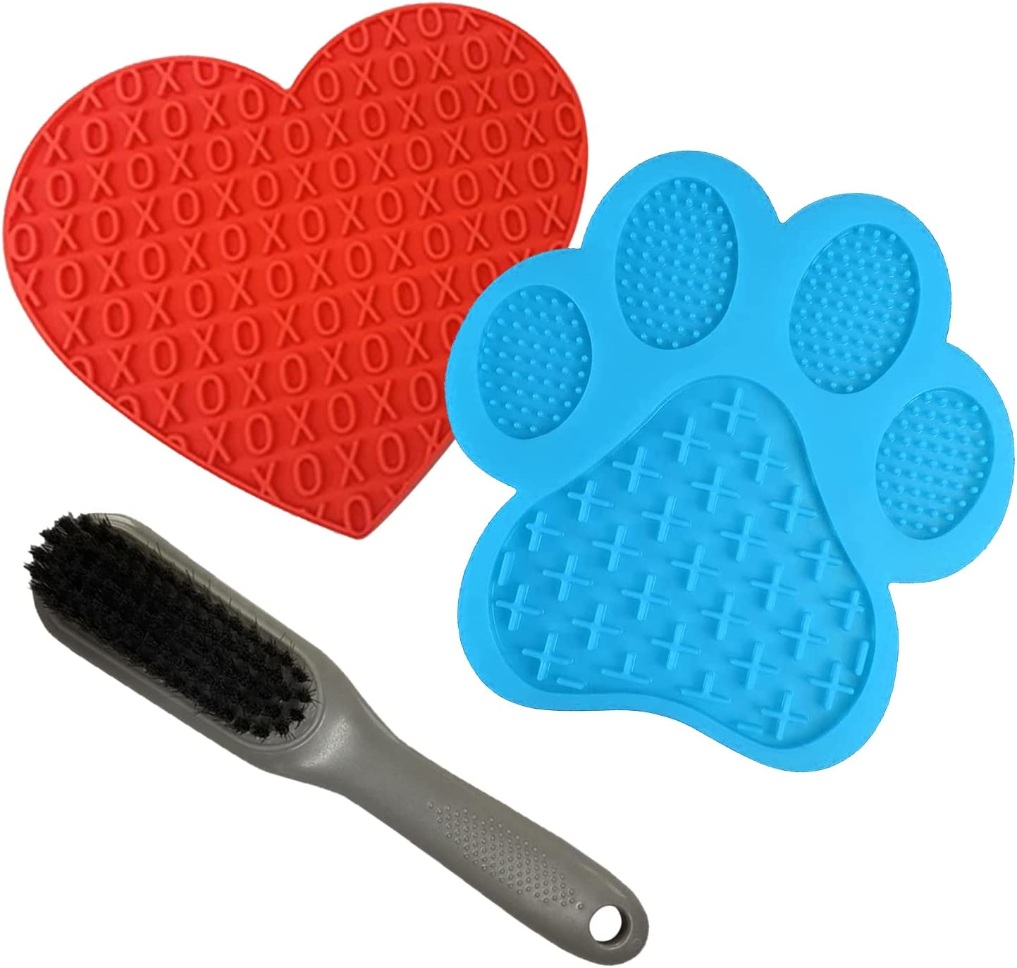 Love Lick Mat 2 Pack Combo - Slow Feeder - Love Heart & Paw Print - Suction Cups - Calms Anxious Pets - Kills Boredom - Dog Bath-Time Fun - Food Grade Silicone - BPA Free - Free Cleaning Brush Bonus