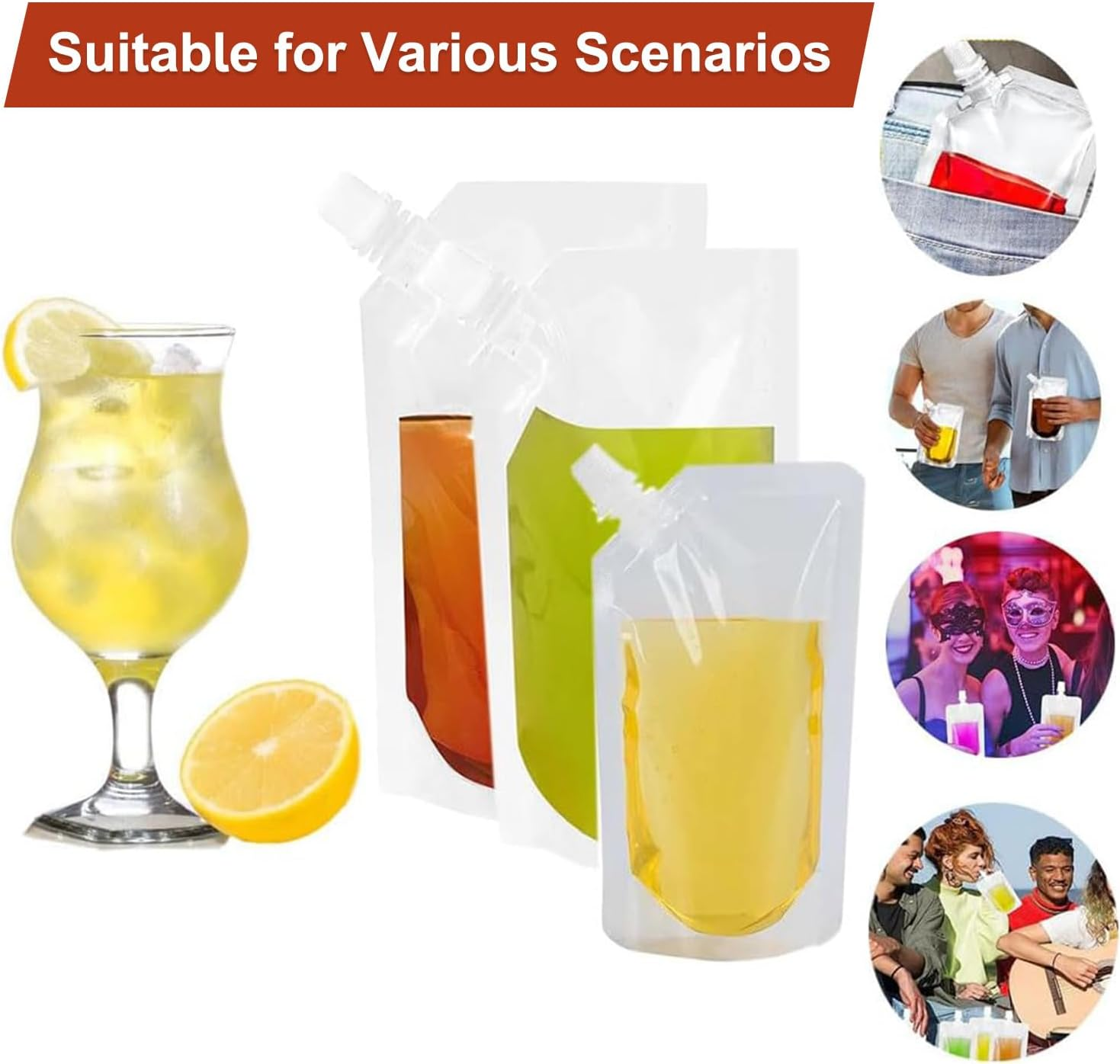 13 Pack Plastic Wine Bottle Bags Bulk Reusable Plastic Beverage Bags Travel Beverage Bags Leakproof Bags Juice Bags with Funnel (300Ml) with Funnel image number 4