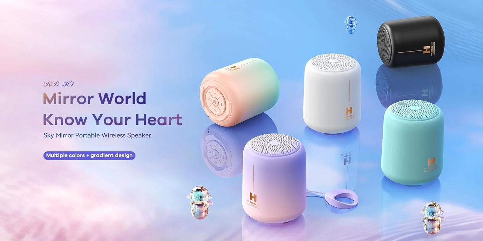 Remax RB-H1 - Btsp-White Sky Mirror Portable Wireless Speaker, White - White image number 6