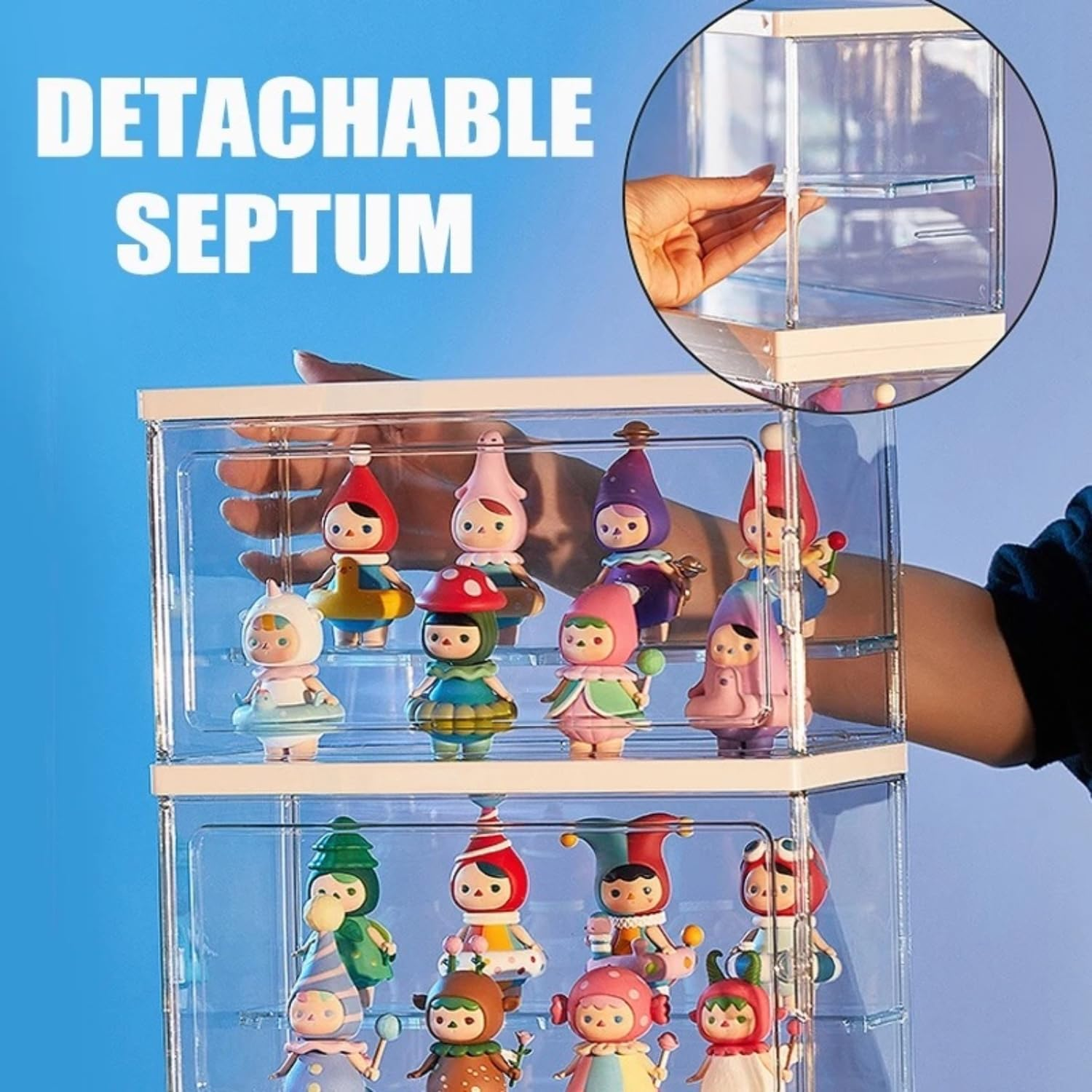 Toy Display Storage Box Acrylic Clear Display Case PET Transparent Case Figure Display Dust-Proof Cabinet Doll Toys Organizer Case Countertop Cube with Removable Ladder (Large - One Layer) image number 6