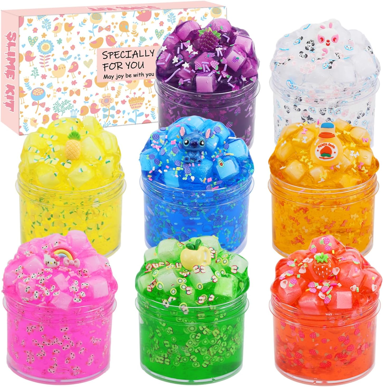 1KG Jelly Cube Clear Slime Kit 8 Pack for Kids, Crunchy Water Slime with Peachybbies, Stress Relief Toy, Party Favors for Girl Boys 6 7 8 9 10 11 12 image number 1