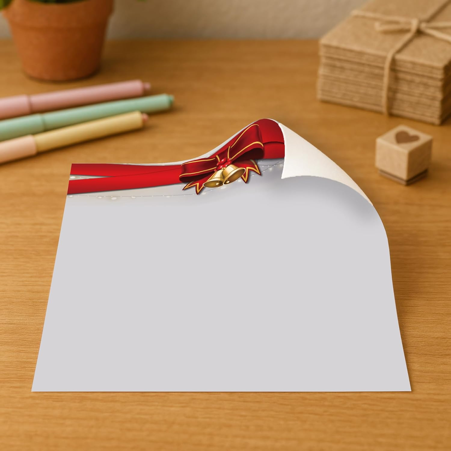 Ribbons & Bells Christmas Holiday Letterhead Paper - 80 Sheets image number 1
