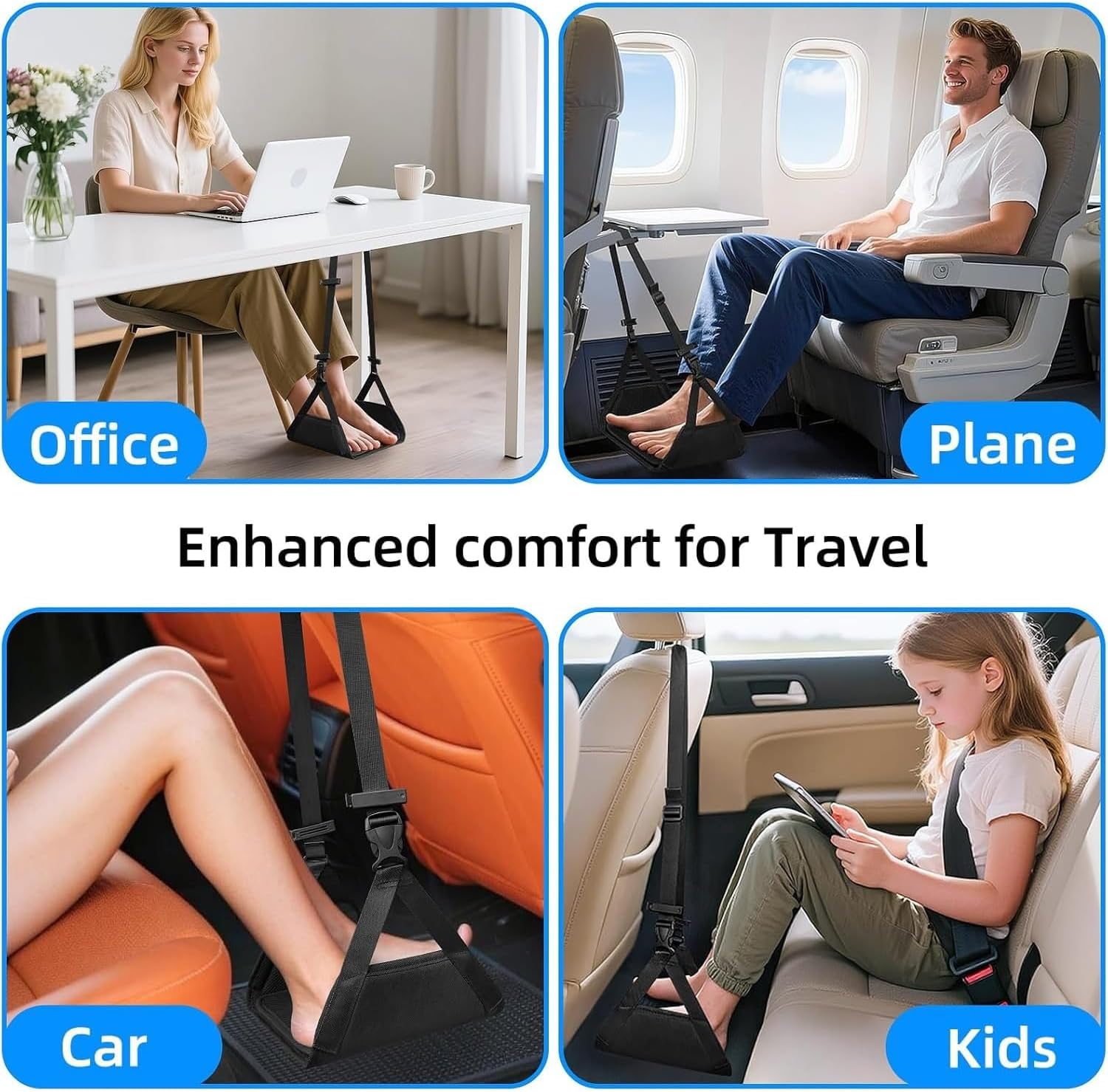 Airplane Foot Rest,No Collapse Foot Hammock for Plane,Adjustable Height Portable under Desk Travel Foot Rest,Airplane Travel Essentials,Leg Hammock Relieves Foot Fatigue image number 6