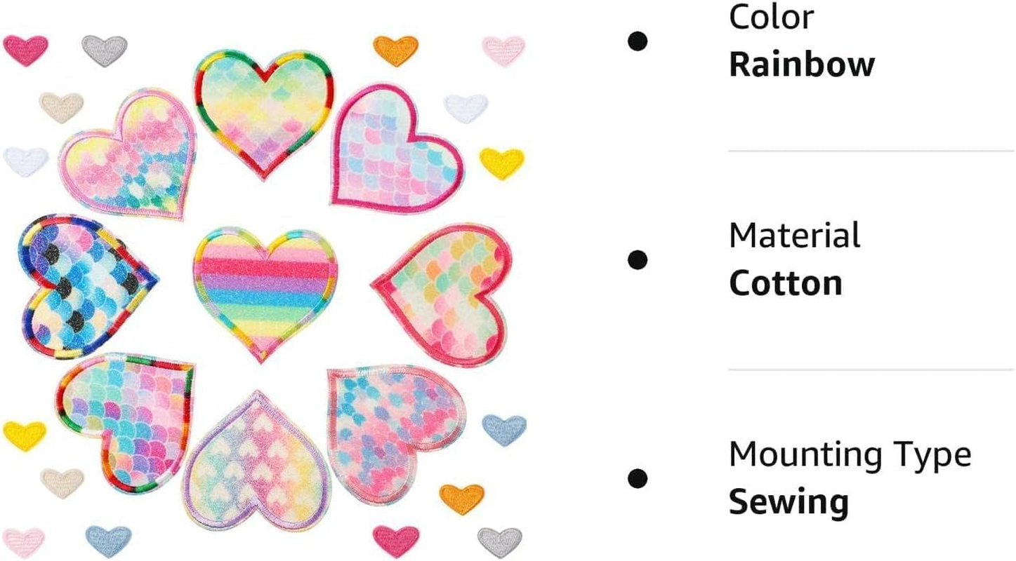 25 Pieces Rainbow Mermaid Heart Iron on Patches Kids Iron on Knee Patches Sew on Embroidered Colorful Heart Appliques Mixed Heart Patches for DIY Jeans Clothes Jackets Backpack Decoration Handicrafts image number 5