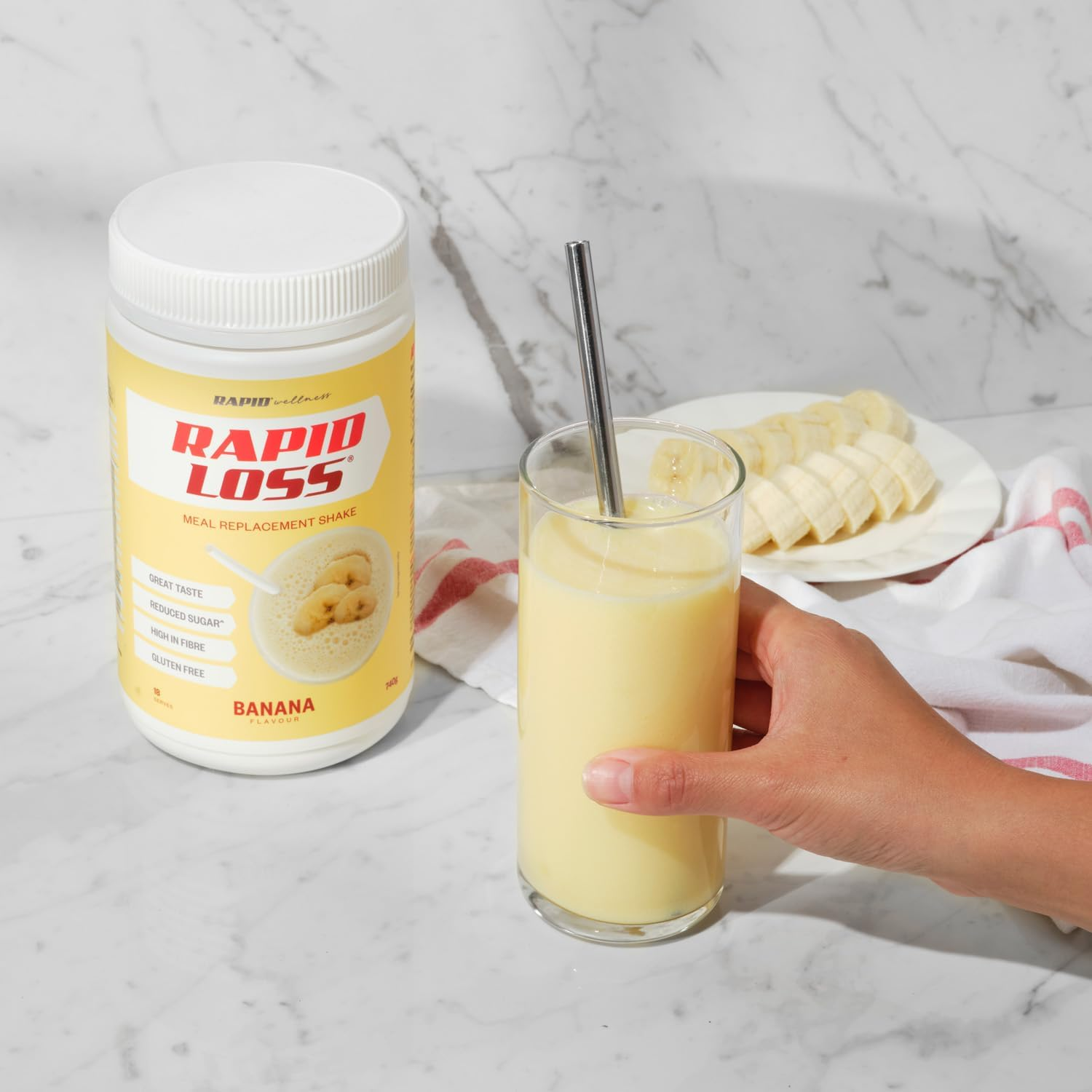 Rapid Loss Banana Protein Shake Mix 740G, VLCD Weight Loss Gluten Free Meal Replacement Shakes, Low Calorie, Low Carb, Low Sugar image number 2