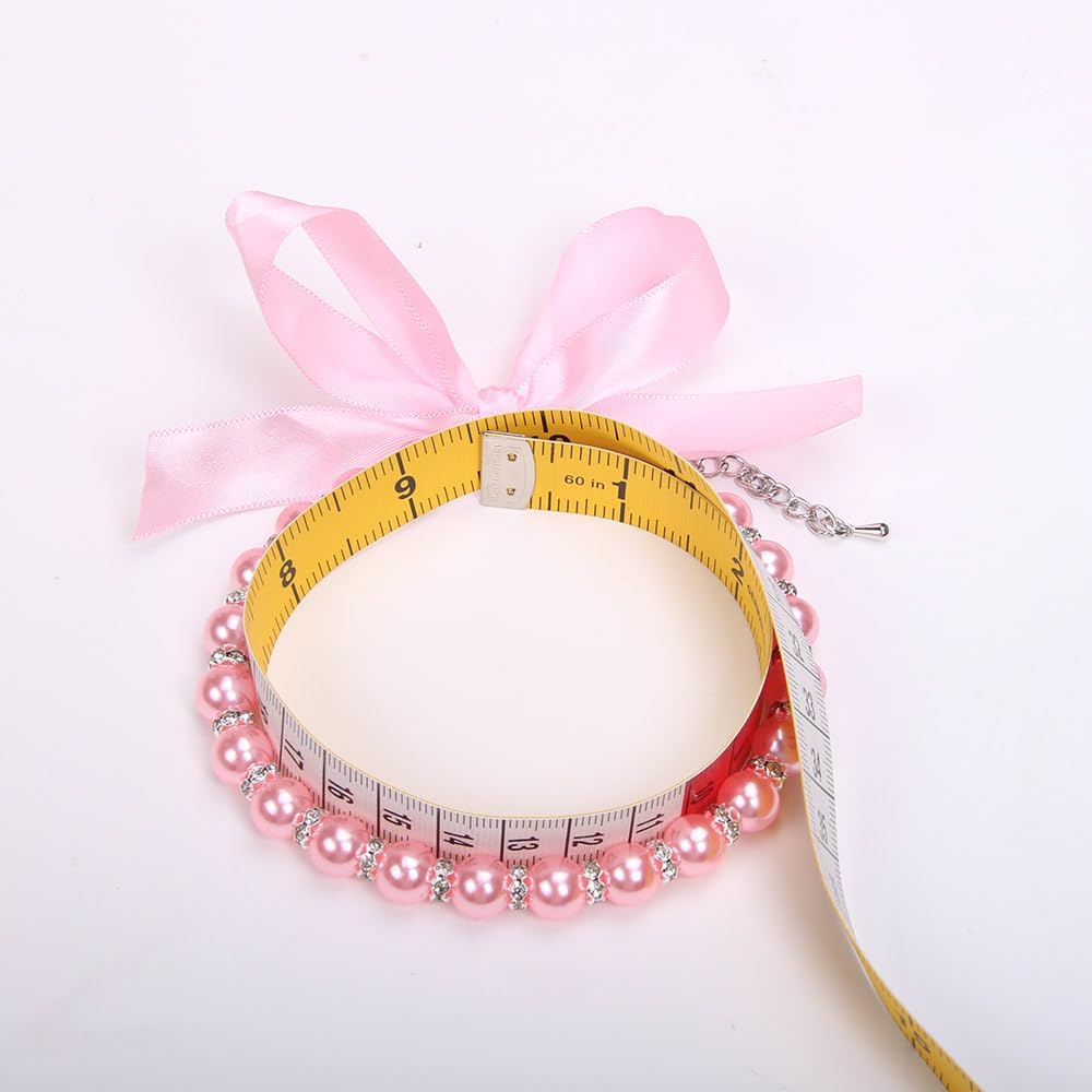 Dog Cat Pearls Necklace Collar with Bling Accessories and Ribbon Bow Pet Puppy Jewelry for Female Dogs Cats Small Medium (M, Pink) image number 5