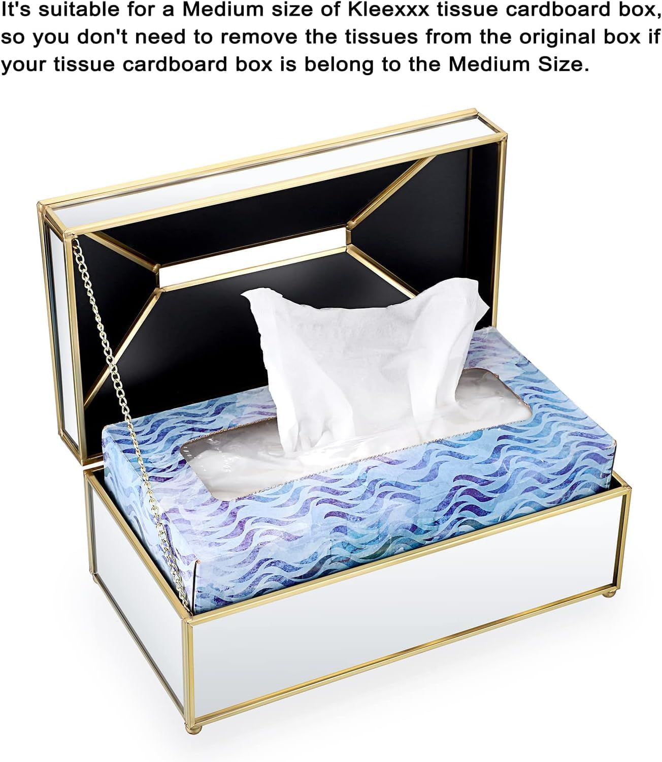 Rectangular Glass Paper Tissue Box, Decorative Glass Napkin Storage Box (Gold) - Transparent image number 3