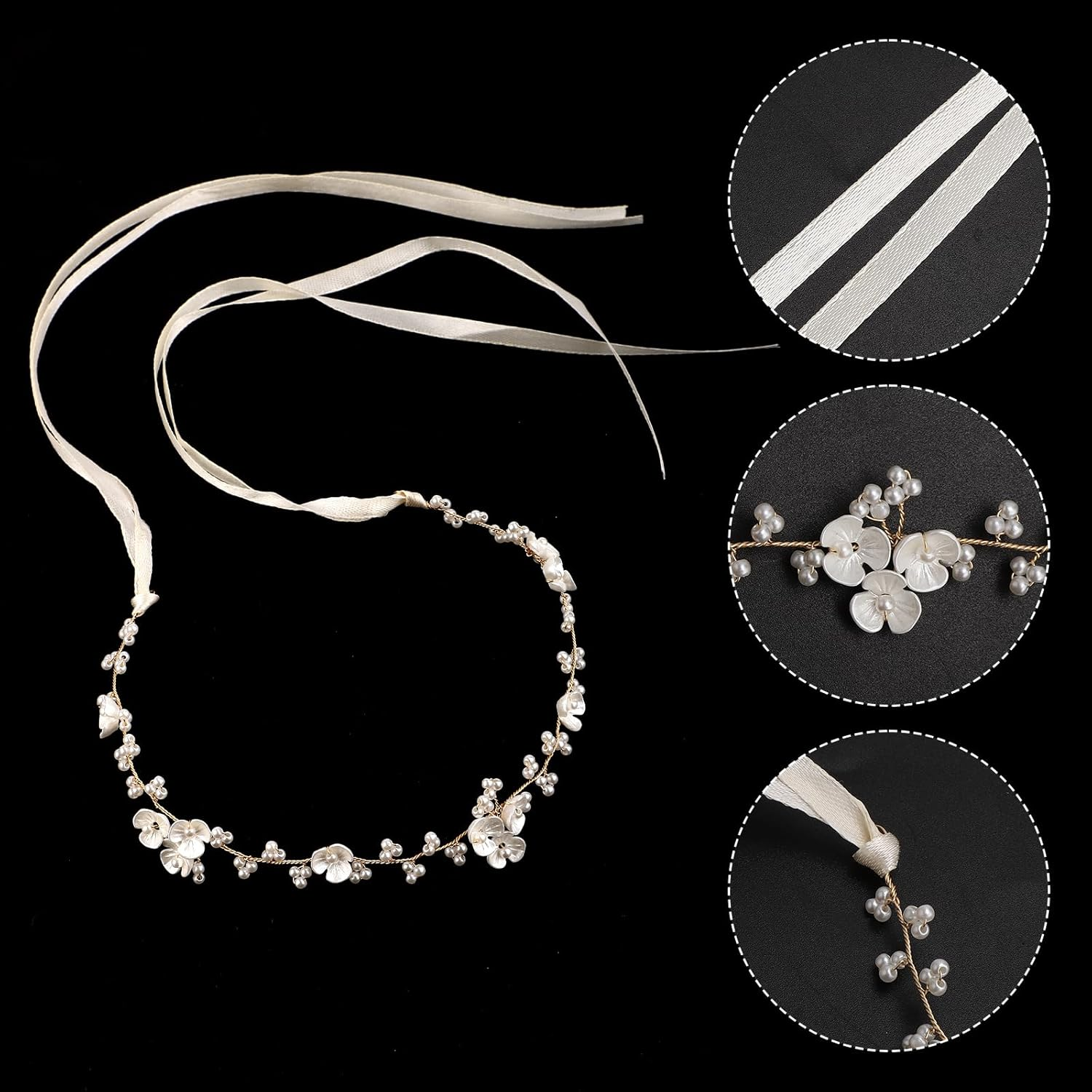 XIHIRCD First Communion Headpiece for Girls, White Princess Headband Flower Girl Headpiece Flower Girl Hair Accessory Pearl Girl Crown Wedding Party Hair Accessories for Women image number 3