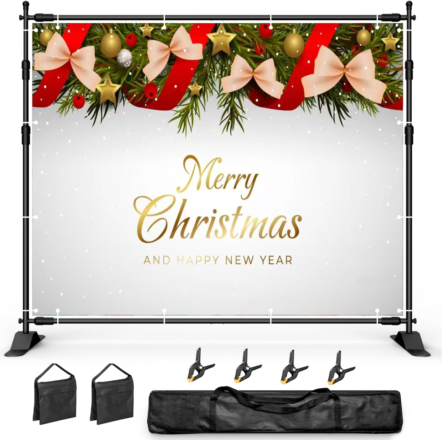 Ruikca Backdrop Banner Stand, 10X8Ft Adjustable Heavy-Duty Photo Studio Background Stand, with 4 Spring Clips, 2 Sandbags, and Carrying Bag, for Weddings, Parties, Photo Shoots, Trade Shows