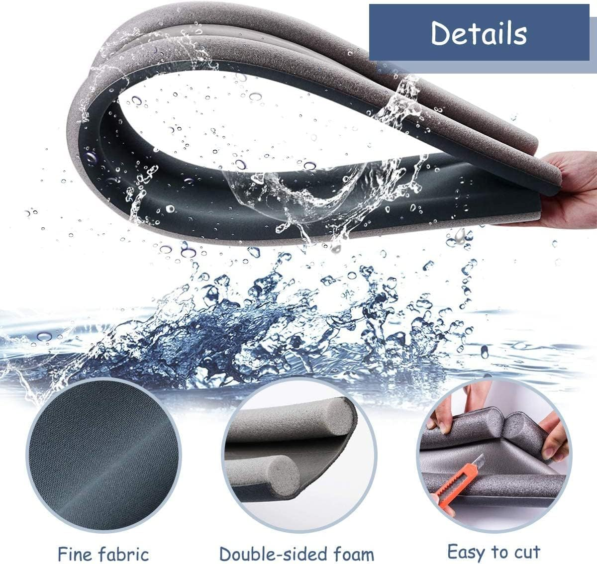 1 Pack Twin Door Draft Stoppers, 96CM Double Side Door Draft, Tailorable Noise Blocker Reduction Windshield under Door Bottom Seal Strip Energy Saving for Bottom of Doors(Grey) image number 2