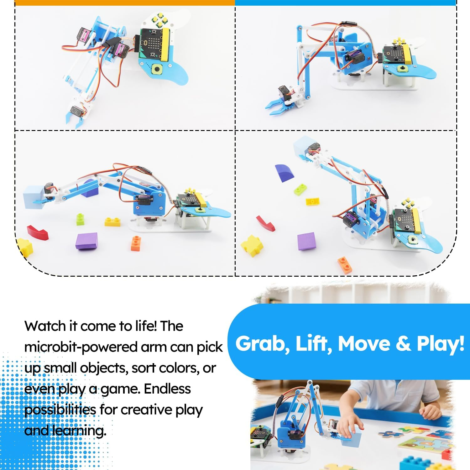 Micro:Bit Programmable Robotic Arm Kit with Joystick Controller for STEM Education | Compatible with Makecode | Ideal for K12 Students, Microbit V2 and AA Batteries Not Included image number 3