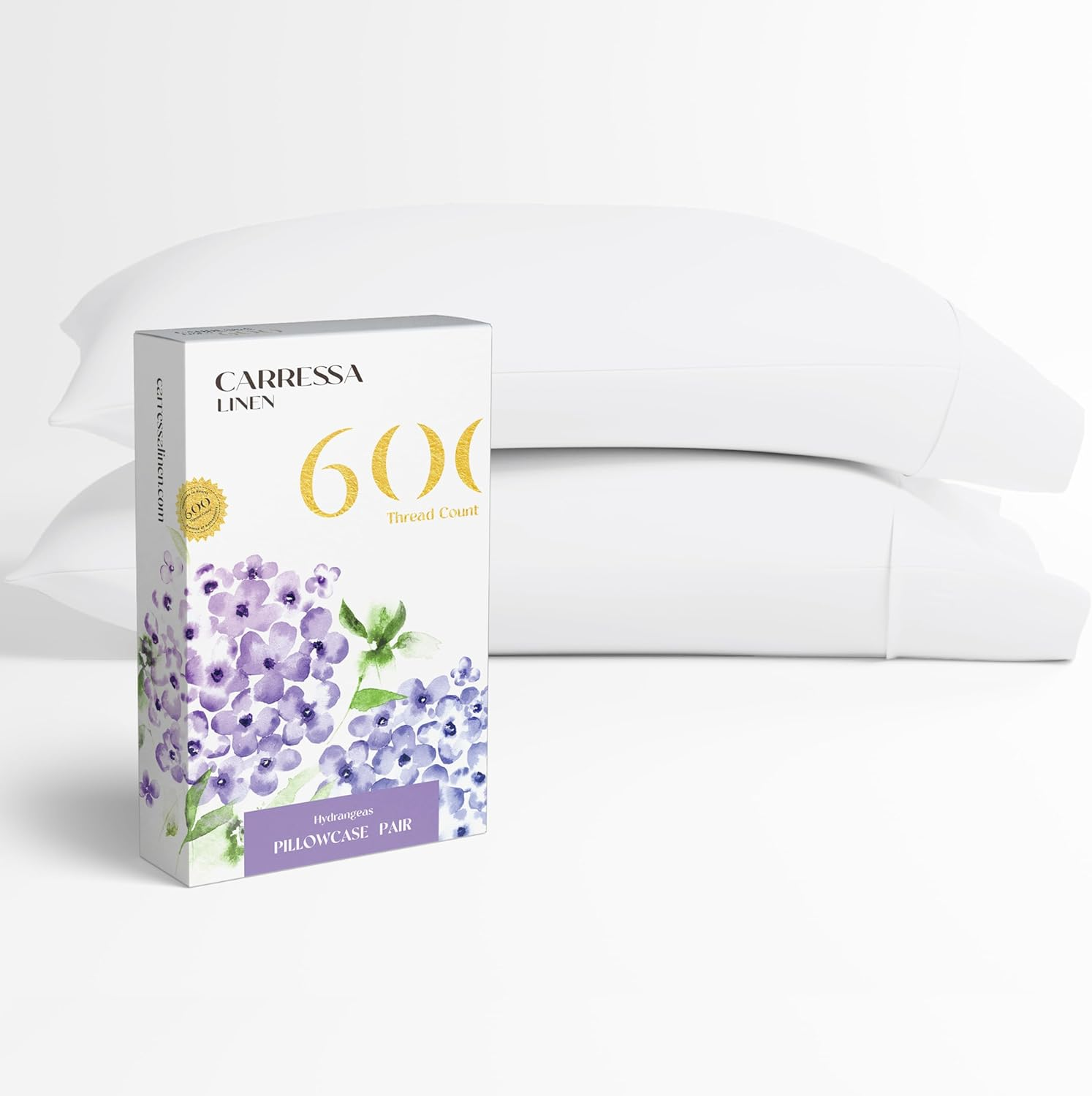 Carressa Linen 100% Egyptian Cotton King Size Sheets Set - 600 Thread Count Egyptian Cotton Sheets King Size (4 PC, Crisp White), Soft, Cooling, 16" Deep Pocket Sateen Weave Luxury Bed Sheet