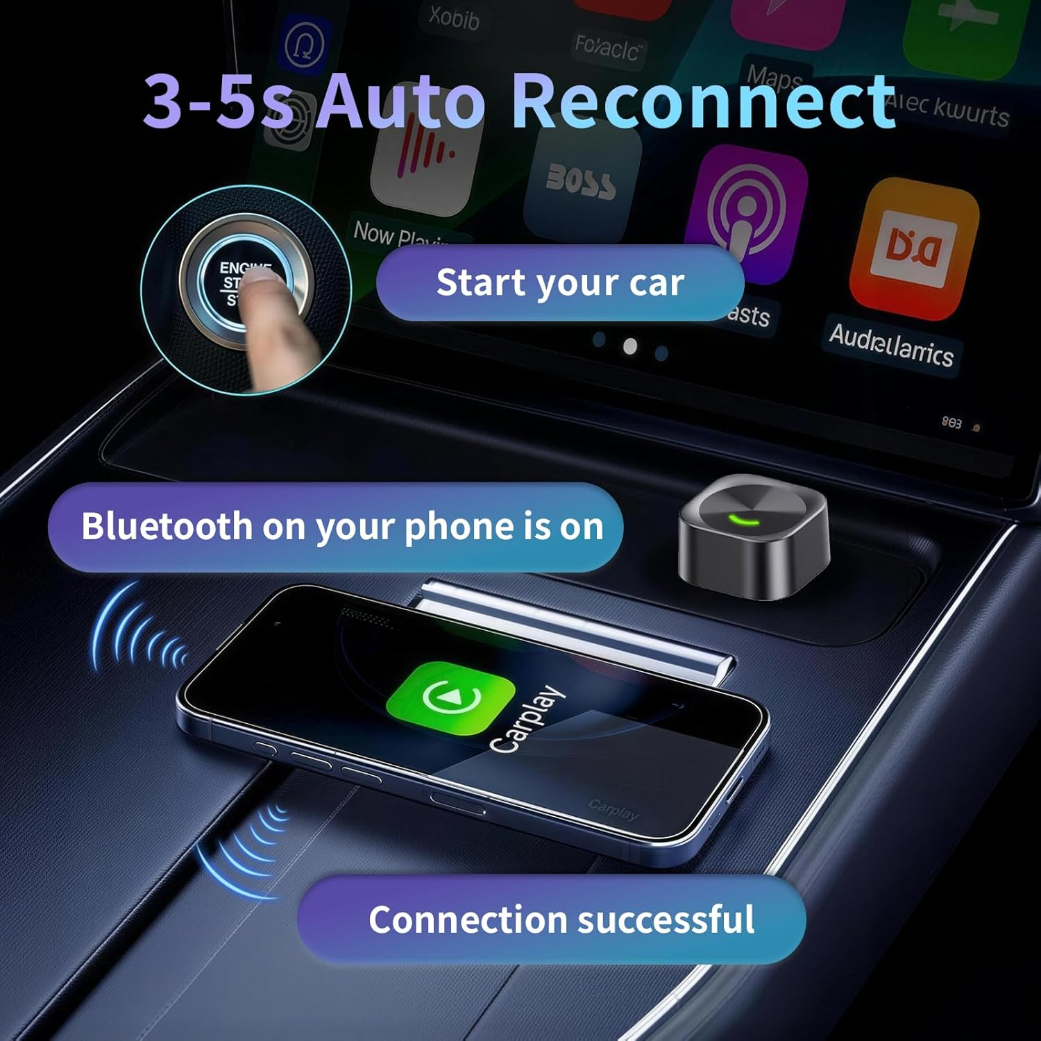 Wireless Carplay Adapter for [Iphone & Android], 50% Smaller, Ultra Compact, Fast & Stable Seamless, 5Ghz Wifi, Plug & Play, Wired to Wireless, 2 in 1 Android Auto Adapter for 2016+ Cars image number 5
