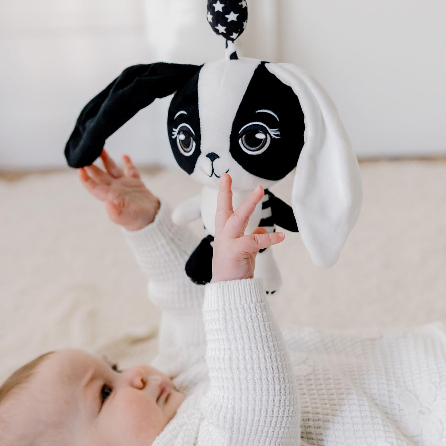 Billie the Bunny &ndash; High Contrast Sensory Baby Toy (0&ndash;24 Months) | Hanging Plush Bunny | Pram Toy, Stroller Toy, Baby Car Toy, Play Gym Hanging Toy | Black and White Hanging Baby Toy image number 5
