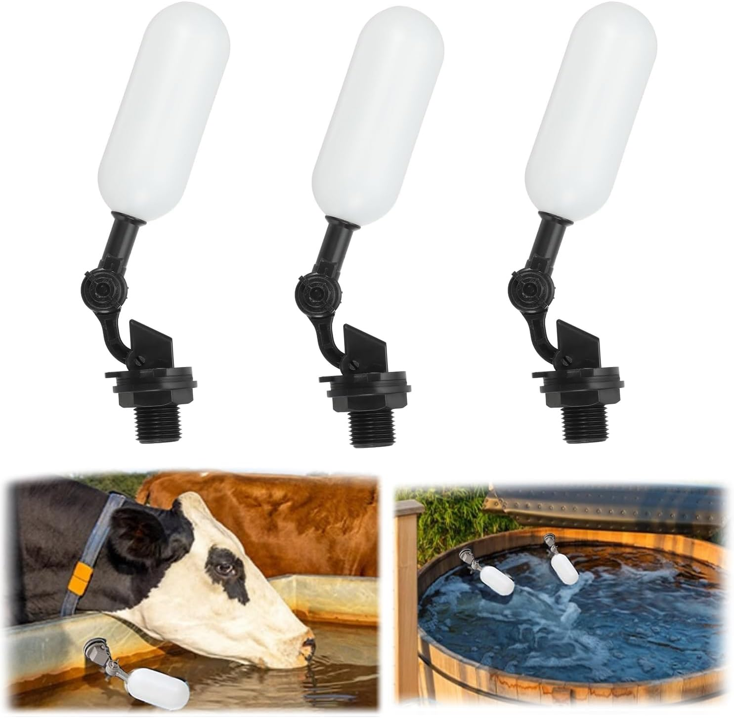 Xinghonyac 3 Pcs Float Valve Set, 1/2-Inch Water Supply Pipe Float Valve with Adjusting Arm Float Ball Valve for Swimming Pool, Aquarium, Automatic Waterer Bowl Tank Trough (Black)