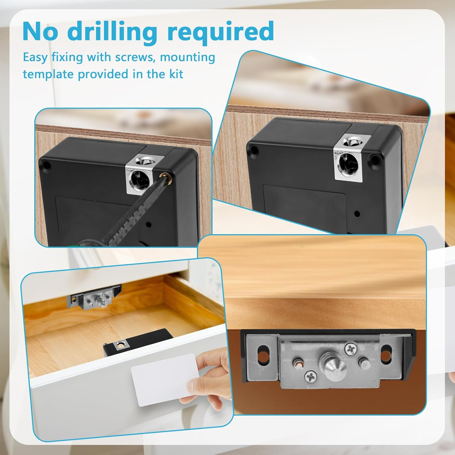 Smart Cabinet Lock, Hidden Cabinet Lock with 2 Cards, Intelligent Electronic Drawer Lock, No Drill Invisible Cabinet Lock, Keyless Cabinet Drawer Lock Set for Drawer Cabinet image number 3