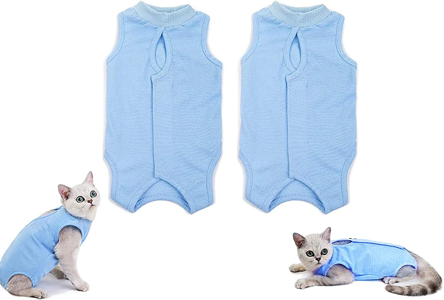 Valuehall Cat Surgical Recovery Suit - E-Collar Alternative, Prevents Secondary Infection, Anti-Licking, V11C09 (L, Blue)