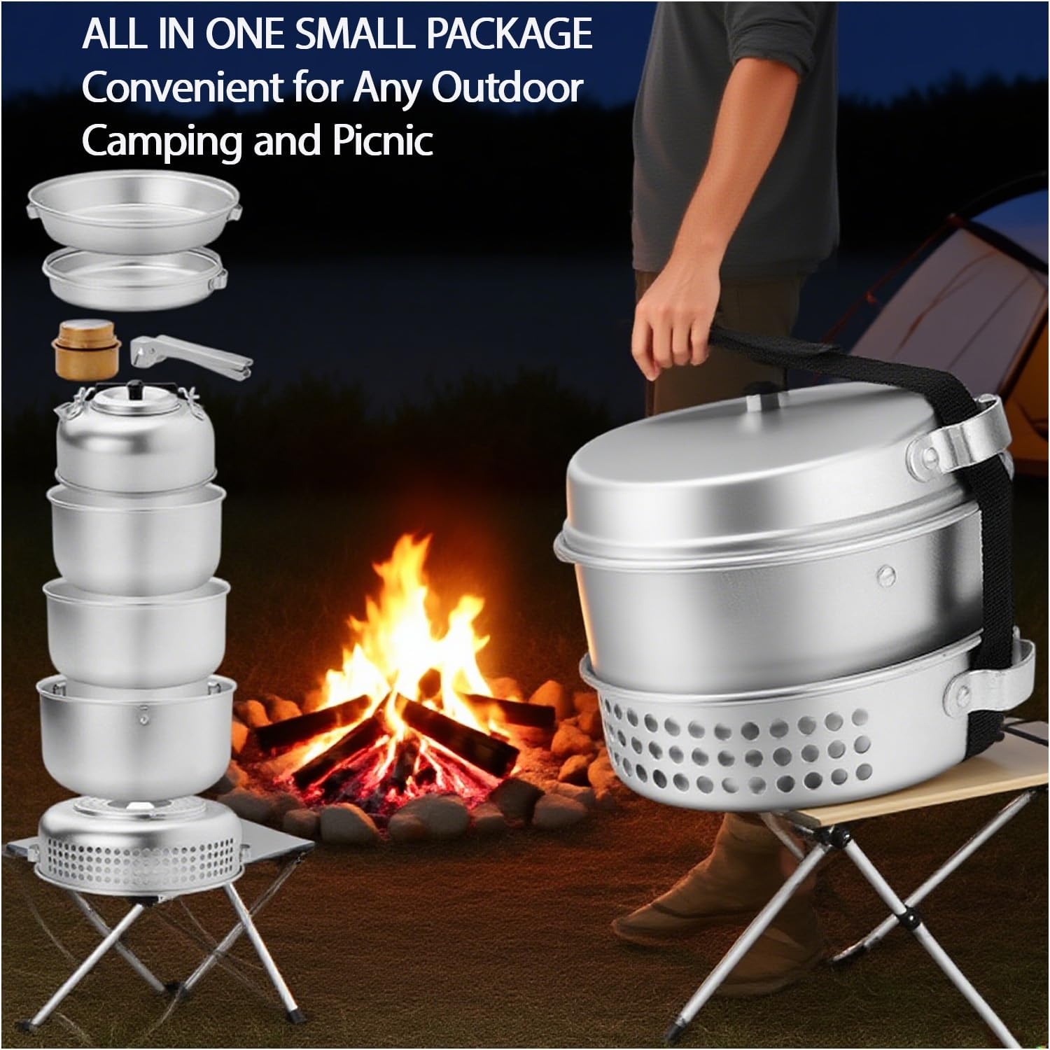 TARSHYRY 10 Piece Camping Cookware Set, Lightweight Pot, Pan, Mini Cooker for Backpacking, Outdoor Camping, Hiking and Picnic (Kettle, Pot, Frying Pan, Stove, image number 6