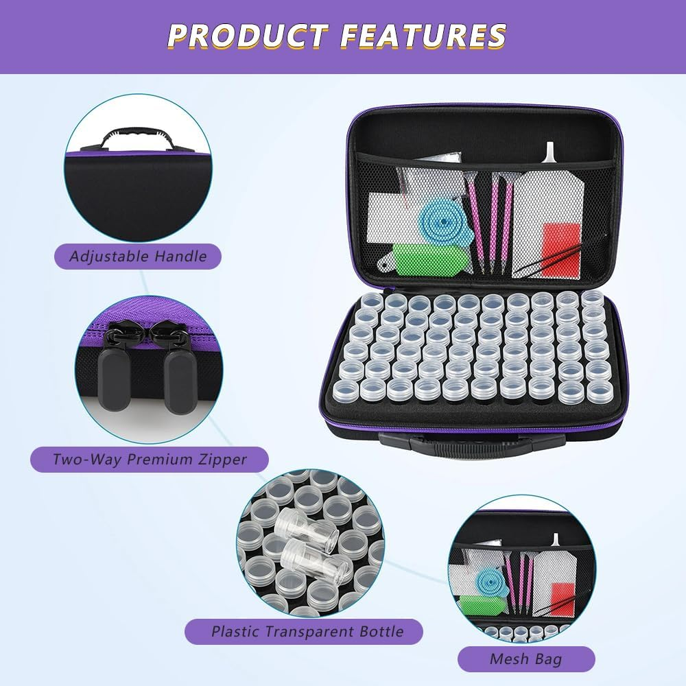 60 Grids Diamond Painting Storage Case with Tools &ndash; EVA Bead Organizer Box with Containers &ndash; Portable Kit for Rhinestones, Glitter, Crafts, Jewelry, Seeds, Makeup &ndash; 30 X 20 X 7.5 CM image number 2