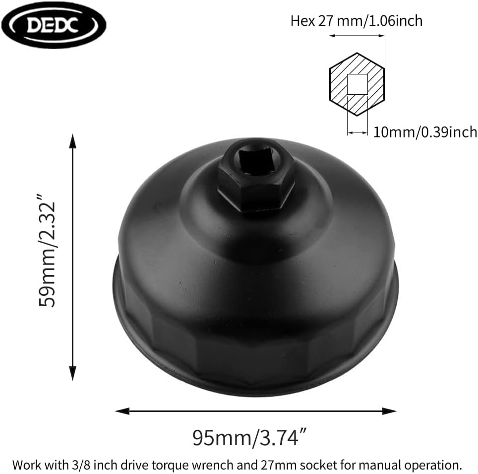 DEDC 3.39Inch/86Mm 16 Flutes Aluminium Oil Filter Wrench for BMW, Oil Filter Housing Cap Removal Tool for N20, N26, N51, N52, N54, N55, N63, N74, S55, S63 BMW Engines (Black) image number 6