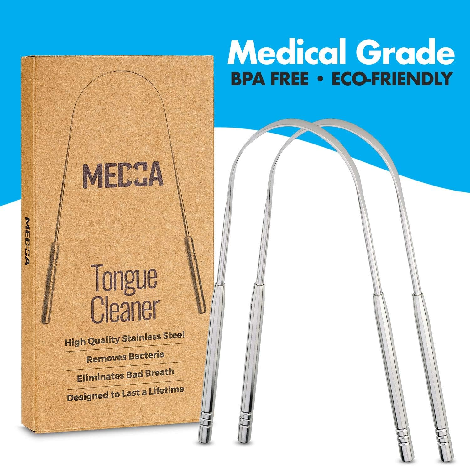 Tongue Scraper - Stainless Steel Tongue Cleaner Brush for Help Getting Rid of Bad Breath and Bacteria | Food Scraper to Keep Your Mouth & Teeth Healthy and Clean - Essential Dental Hygiene Kit image number 2