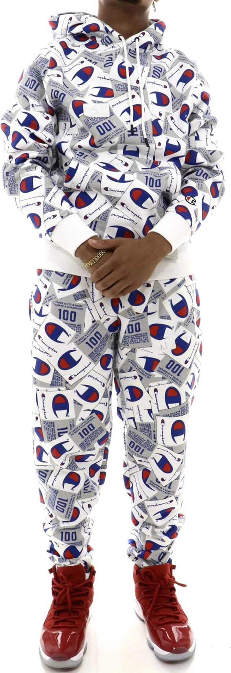 Champion LIFE Men'S Champion Super Fleece 2.0 Pullover Hood-Jocktag AOP, JOCK TAG SCATTER MAX WHITE, MEDIUM image number 1