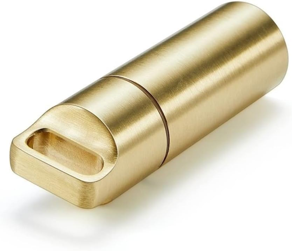 Brass Pill Box Waterproof Pill Box Small Medicine Bottle Medicine Box Outdoor Hiking Camping (L)