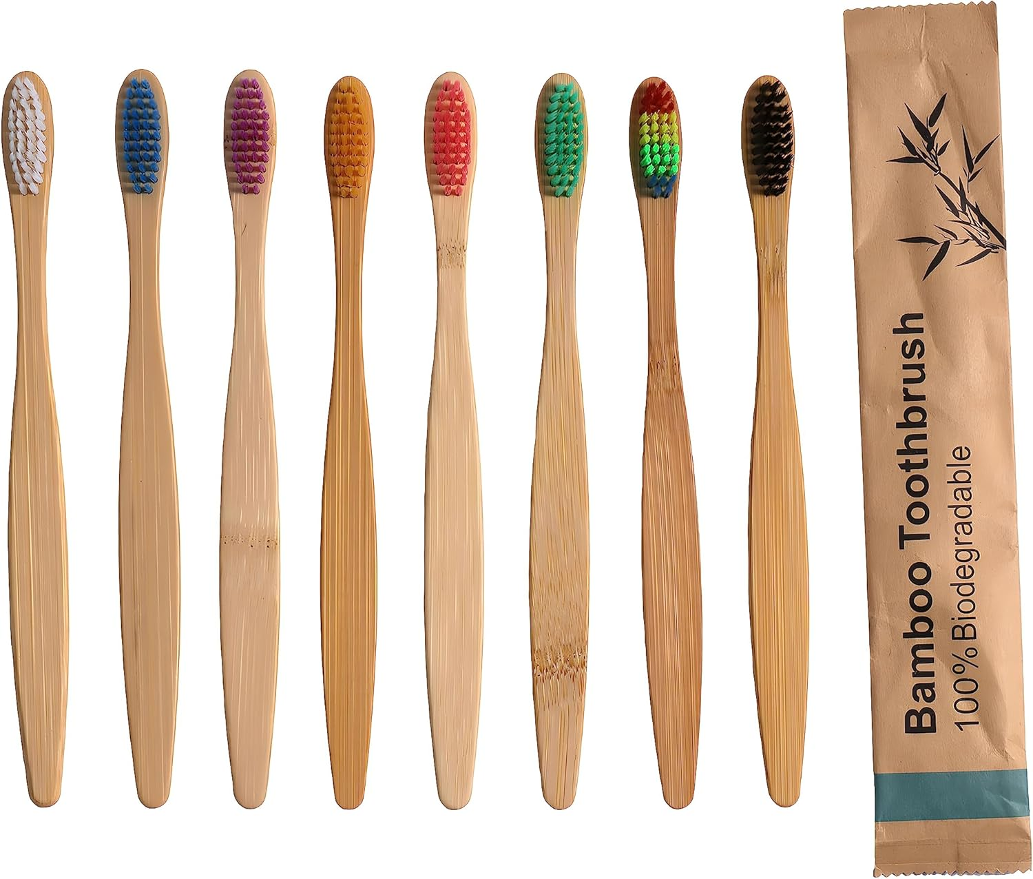 10PCS Colorful Natural Bamboo Toothbrush Set Soft Bristle Individually Wrapped (Multi-Colors) image number 1