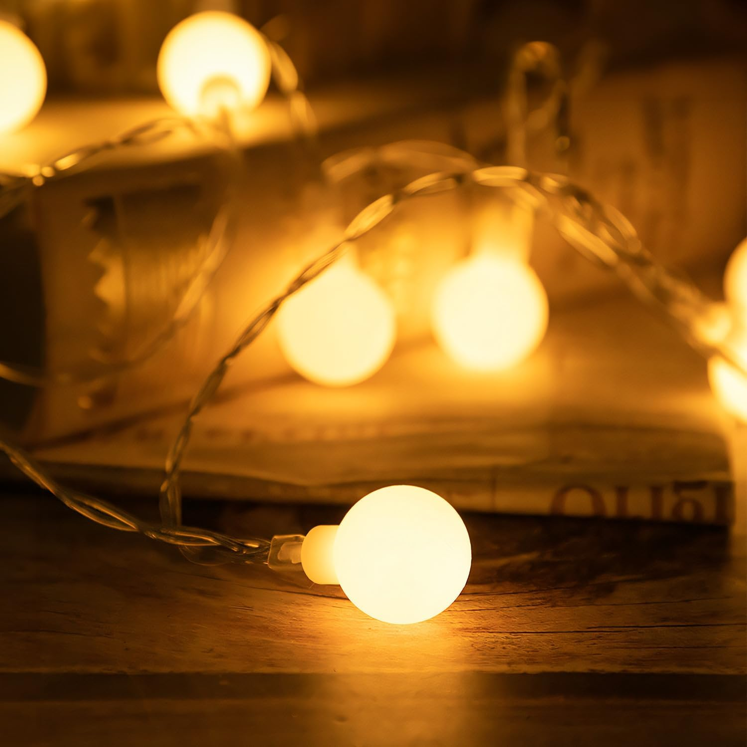 Theapro Fairy Lights Globe String Lights 33Ft 100LEDS with 8 Mode Remote Battery Powered Waterproof Indoor Outdoor Christmas Lights Decorative for Bedroom Diwali Party Garden Wedding (Warm White) image number 5