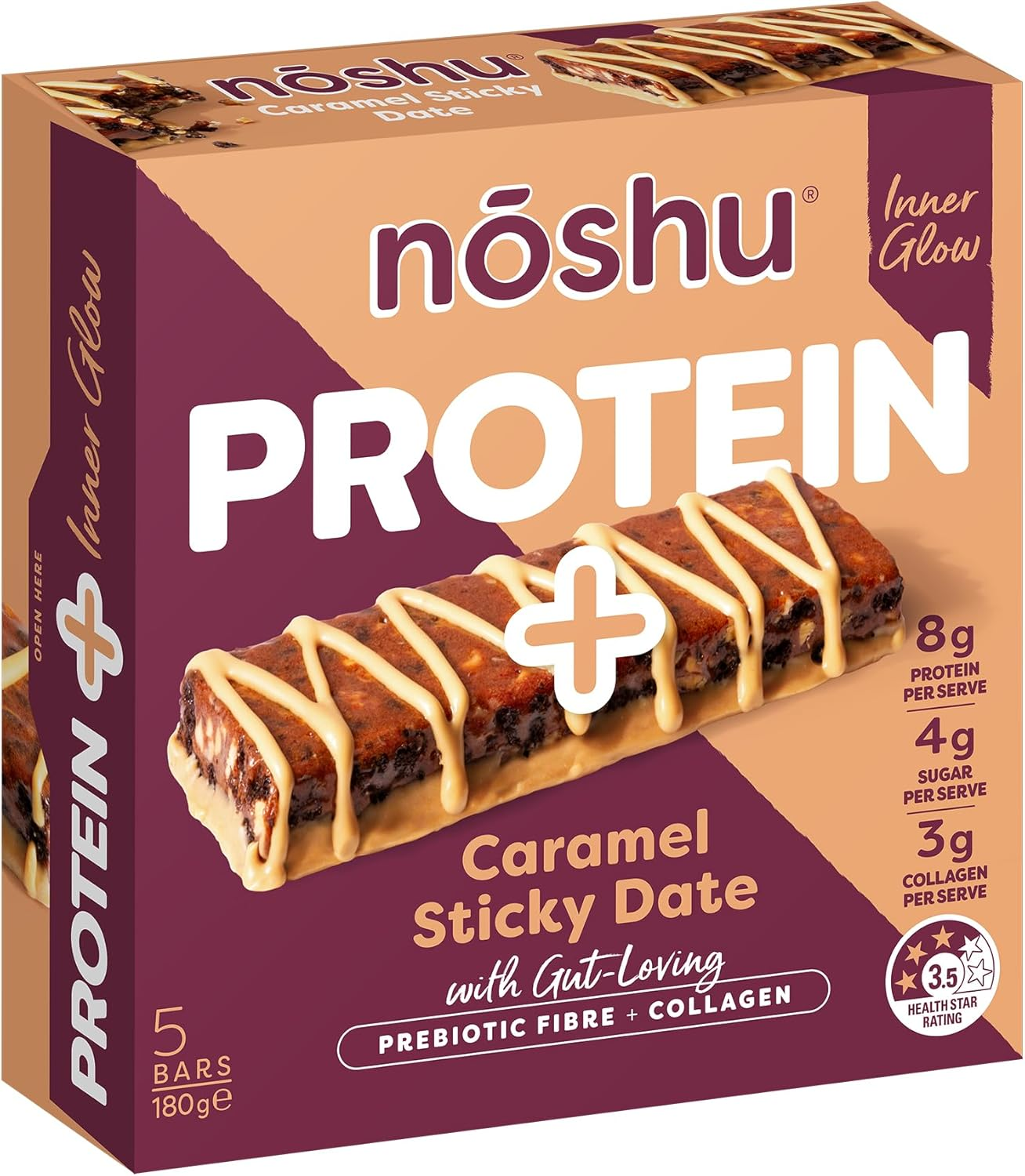 Noshu Protein+ Caramel Sticky Date Bars - 5 Pack (180G) image number 3