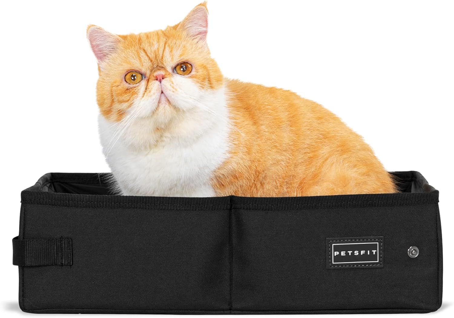 PETSFIT Cat Litter Box Large,Outdoor Cat Litter Box Waterproof Bottom, Zipped Travel Kitten Toilet, Standard Portable Collapsible Litter Carrier for Cats, Leak-Proof, Lightweight Black, 48 X 38X 15Cm image number 3