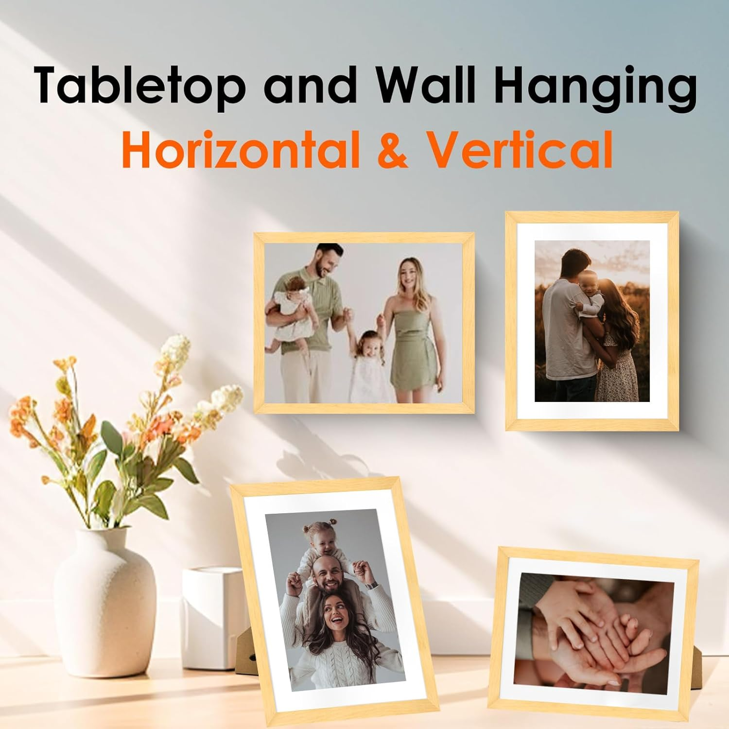 Solid Wood Picture Frame 8X10 Natural Wooden Photo Frames with Mat,Wall Poster Frame for Home Office Decor, Tabletop and Wall Mounting, High-Definition Plexiglass