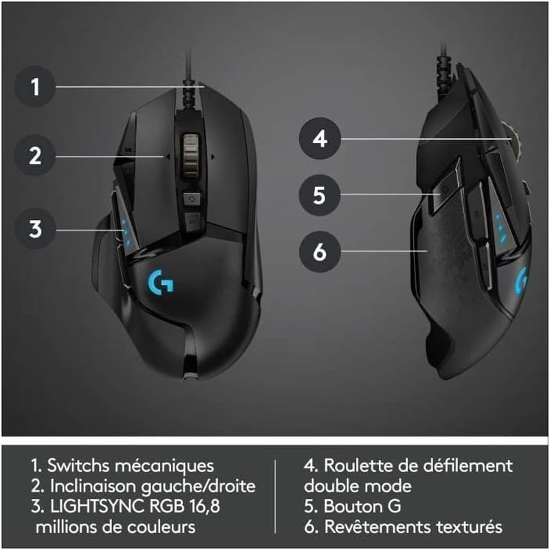 Logitech G502 Hero High Performance Wired Gaming Mouse, Hero 16K Sensor, 16,000 DPI, RGB, Adjustable Weights, 11 Programmable Buttons, On-Board Memory, Pc/Mac - Black