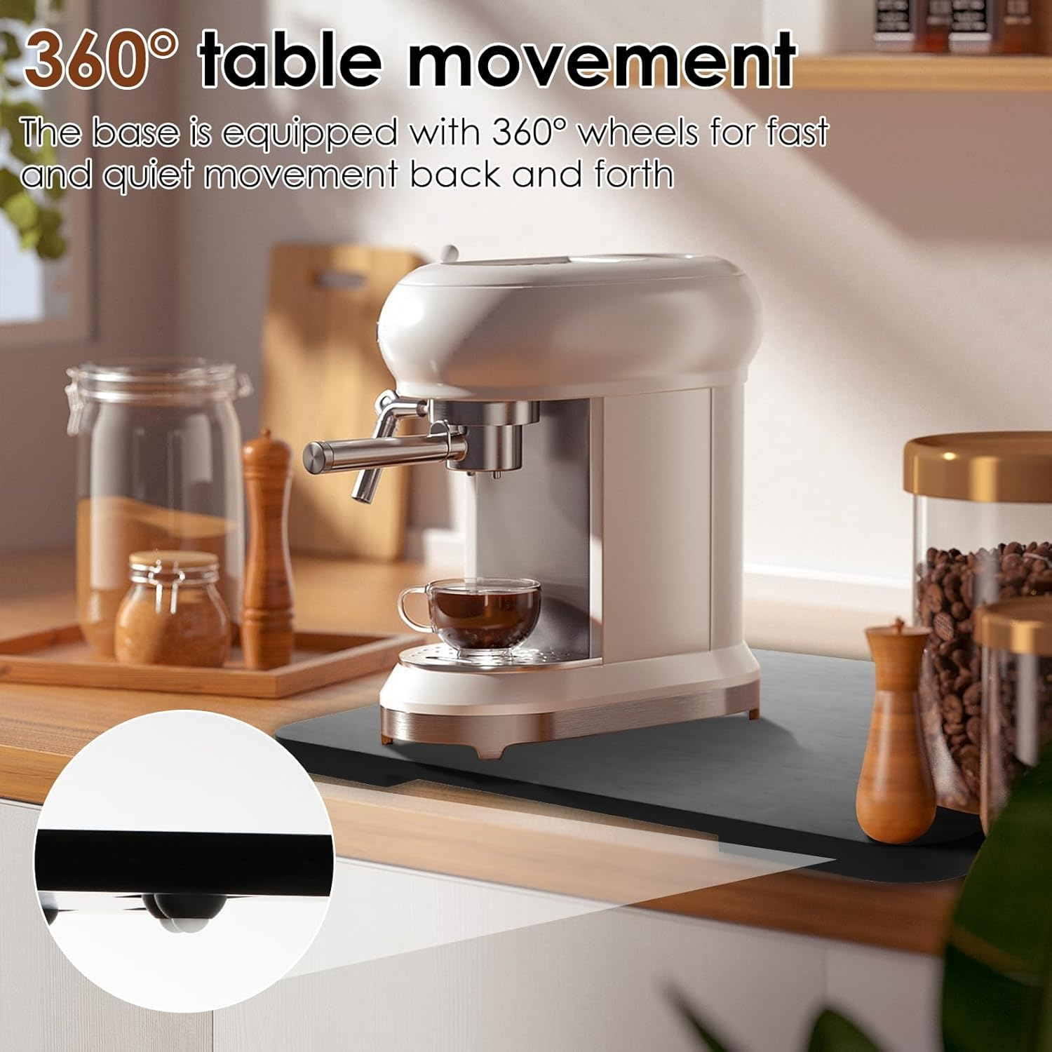 360&deg; Appliance Sliding Tray for Appliances, 360&deg; Rolling Tray Bamboo Appliance Slider with Universal Wheels, Sliding Tray for Coffee Maker Appliances Mat Easily from under the Cabinet image number 4