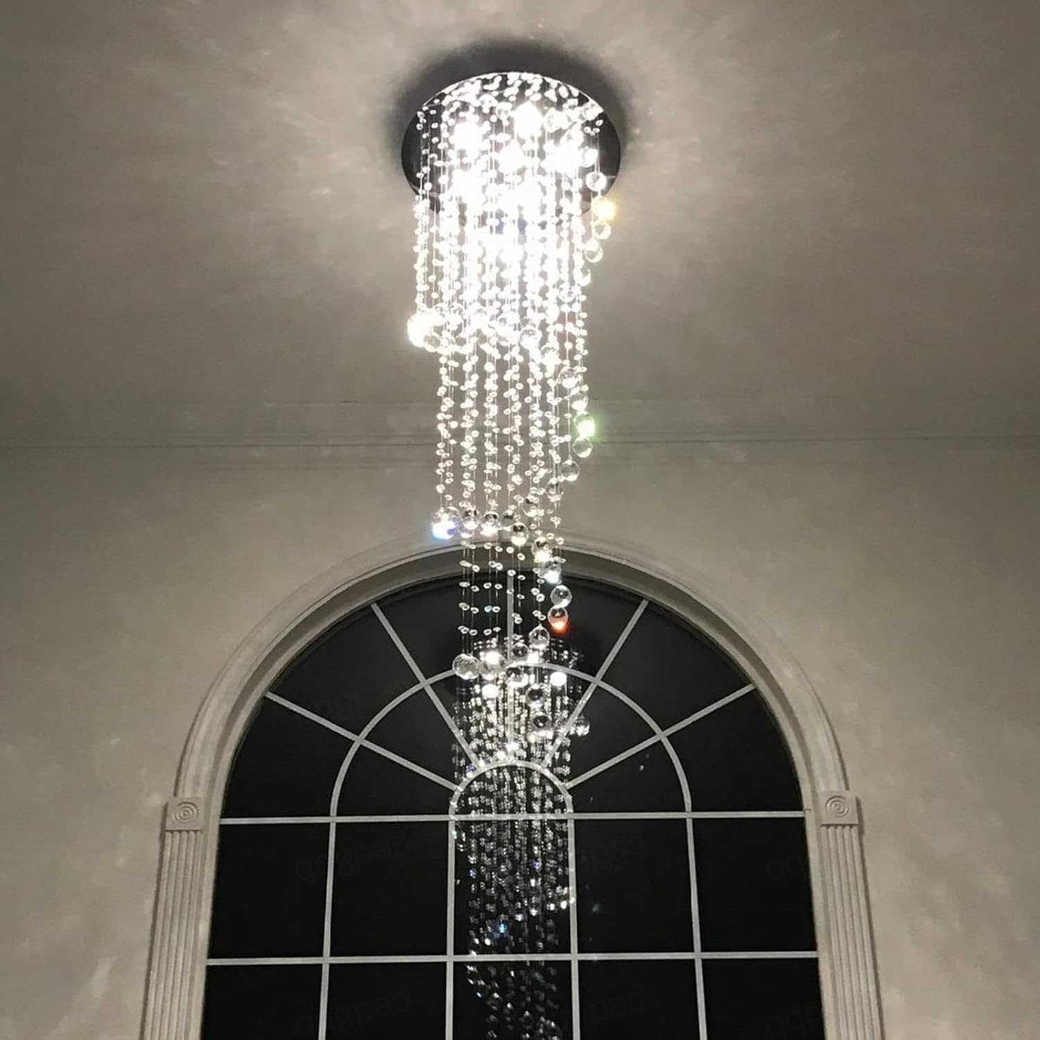 Modern Crystal Chandelier Lights, Clear K9 Crystal Raindrop LED Ceiling Light for Entryway High Ceilings Dining Room Hallway Stairway Foyer D50Cm,Silver